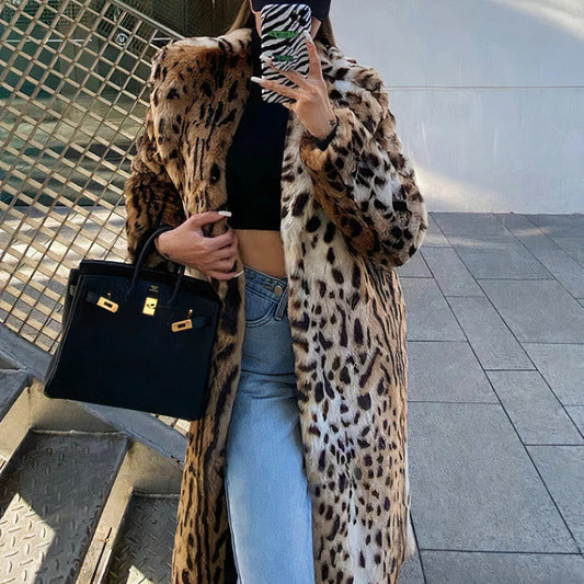 Women's Coat - Faux Fur - Relaxed Fit - Notched Collar - Ankle Length