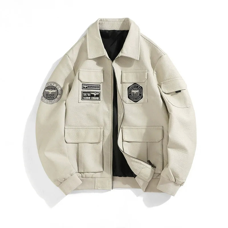 Blouson homme – Coupe slim – Style bomber – Patches brodés – Poches utilitaires