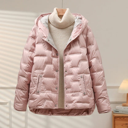 Women's Down Jacket - Woven Fabric - Relaxed Fit - Attached Hood