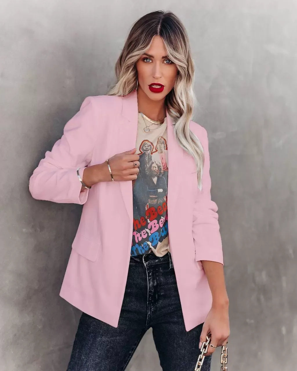 Women's blazer – Slim fit – Lapel collar – One-button closure – Dressy style