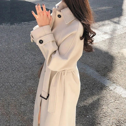 Women's Long Coat - Wool Blend - Relaxed Fit - Notched Lapel Collar
