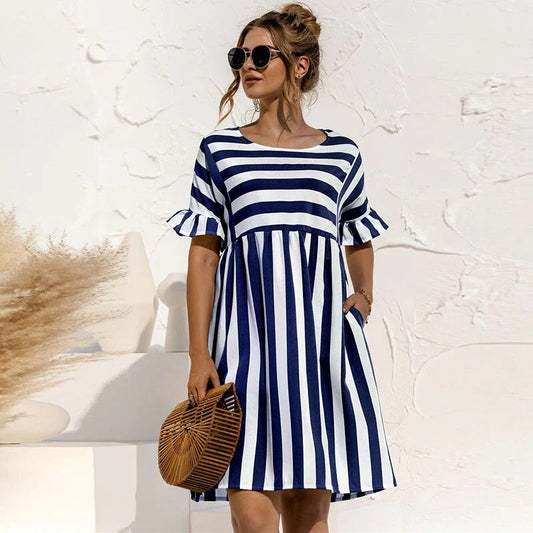 Women's dress – Relaxed fit – Ruffled sleeves – Breathable fabric – A-line