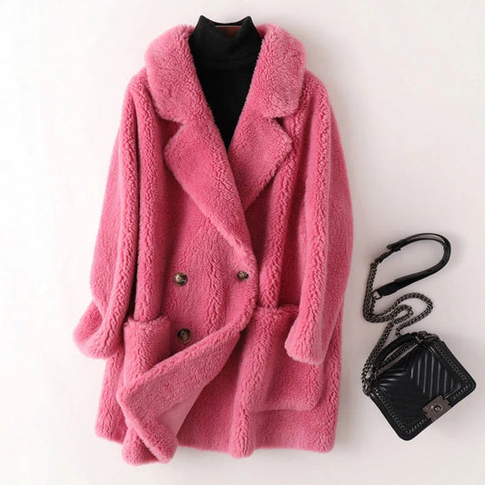 Women's Coat - Synthetic Fur - Oversized Cut - Notched Collar - Mid-Thigh Length