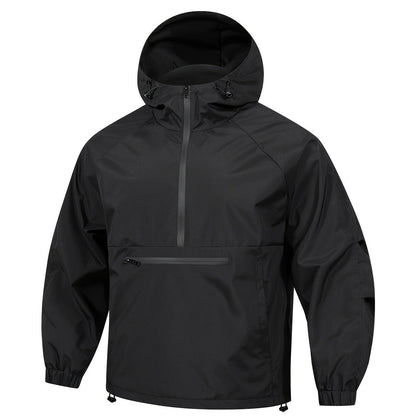 Men's Pull-Over - Woven Blend - Adjustable Hood - Relaxed Fit - Raglan Sleeves