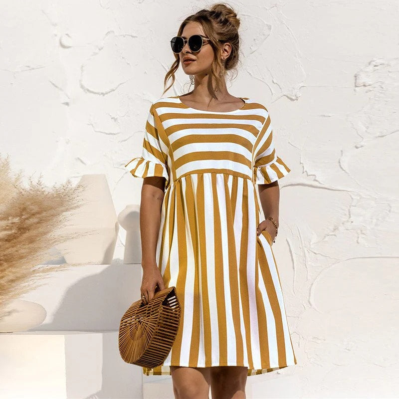Women's dress – Relaxed fit – Ruffled sleeves – Breathable fabric – A-line