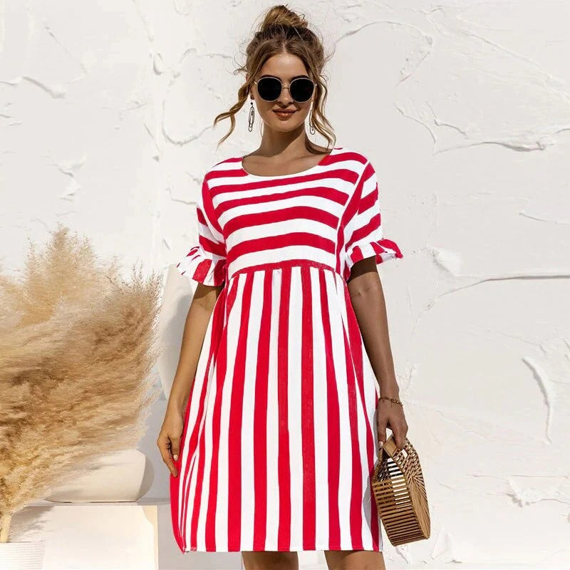 Women's dress – Relaxed fit – Ruffled sleeves – Breathable fabric – A-line