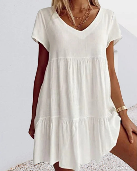 Women's Trapeze Dress – Casual Fit – Breathable Fabric – Ruffle Details