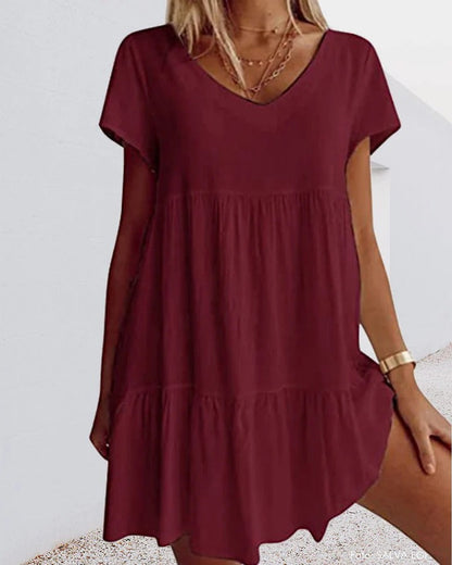 Women's Trapeze Dress – Casual Fit – Breathable Fabric – Ruffle Details
