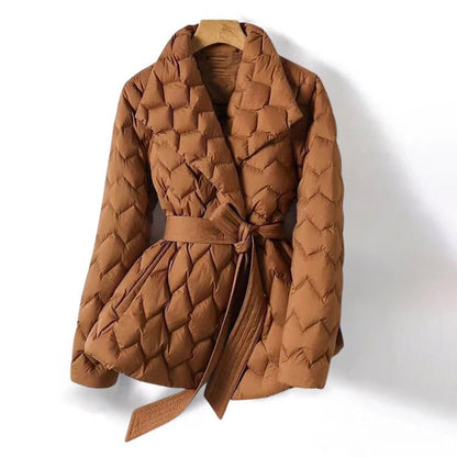 Women's Jacket - Woven Fabric - Adjustable Waist Belt - Structured Notched Lapel