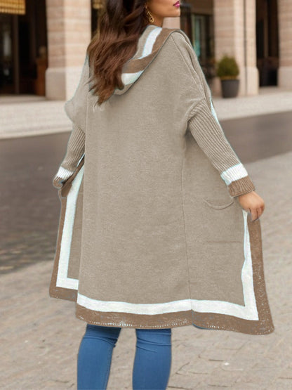 Long women's cardigan – Oversized cut – Soft knit – Hood – Pockets – Ribbed cuffs