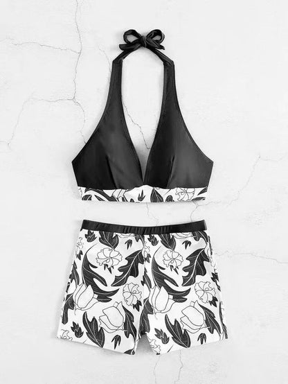 Women's bikini – Backless top – High-waisted shorts – Floral print