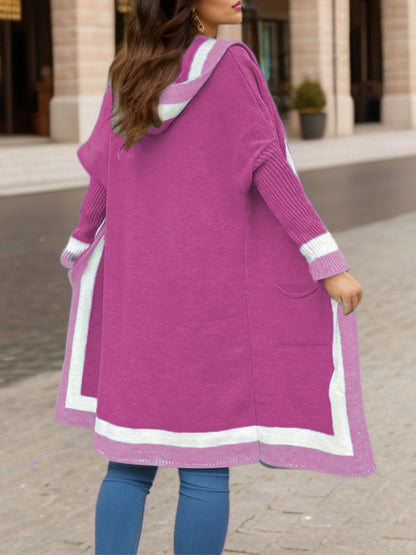 Long women's cardigan – Oversized cut – Soft knit – Hood – Pockets – Ribbed cuffs