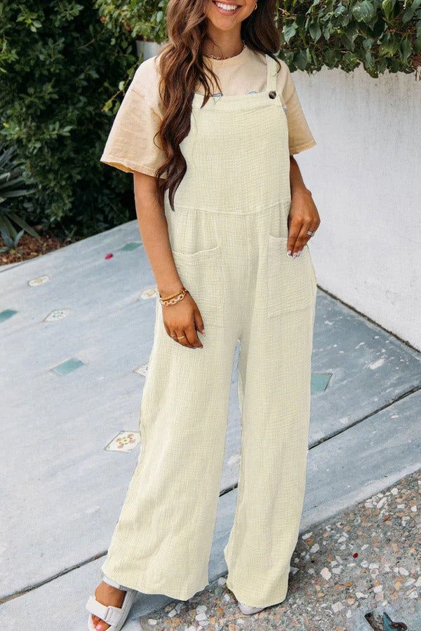Women's jumpsuit – Dungaree style – Cotton – Loose fit – Wide legs – Adjustable straps