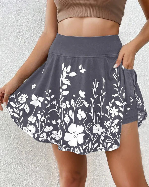 Women's skort – High waist – Flared cut – Lightweight and breathable fabric – Floral print
