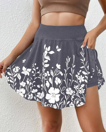 Women's skort – High waist – Flared cut – Lightweight and breathable fabric – Floral print