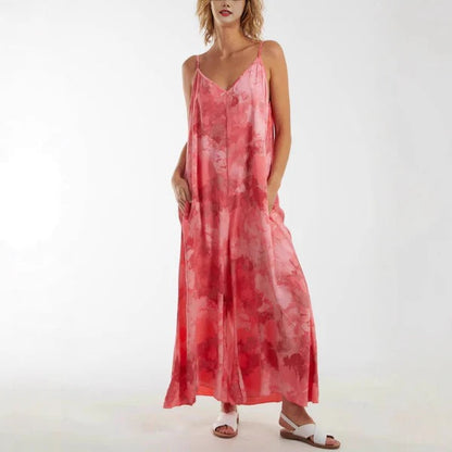 Women's long dress – Breathable fabric – Adjustable straps – Elegant flowing cut