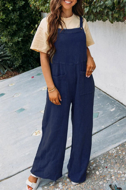 Women's jumpsuit – Dungaree style – Cotton – Loose fit – Wide legs – Adjustable straps