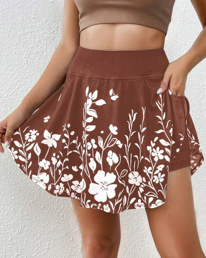 Women's skort – High waist – Flared cut – Lightweight and breathable fabric – Floral print