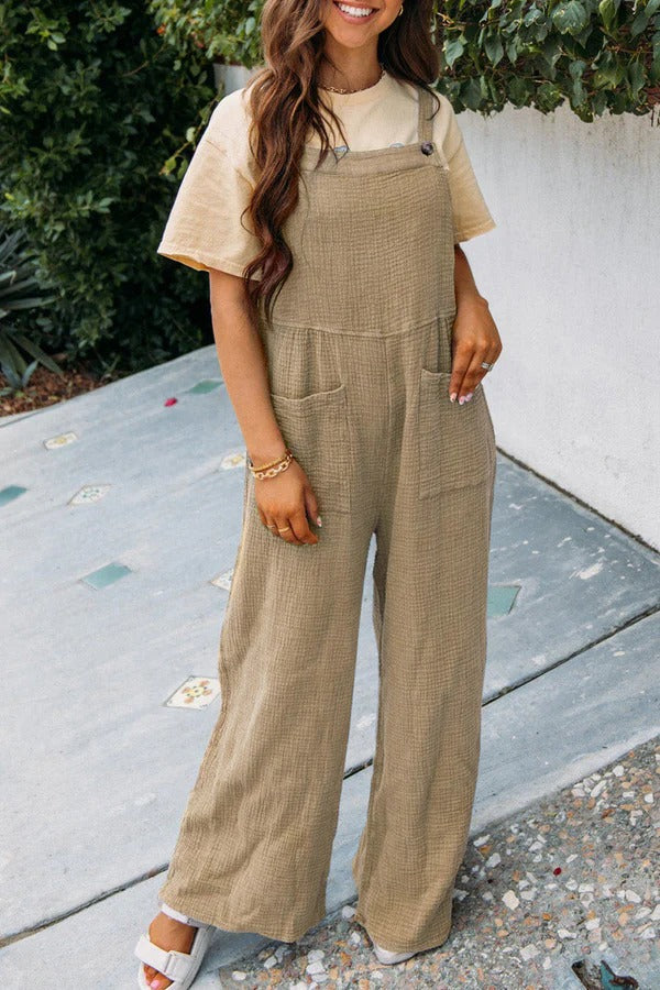 Women's jumpsuit – Dungaree style – Cotton – Loose fit – Wide legs – Adjustable straps