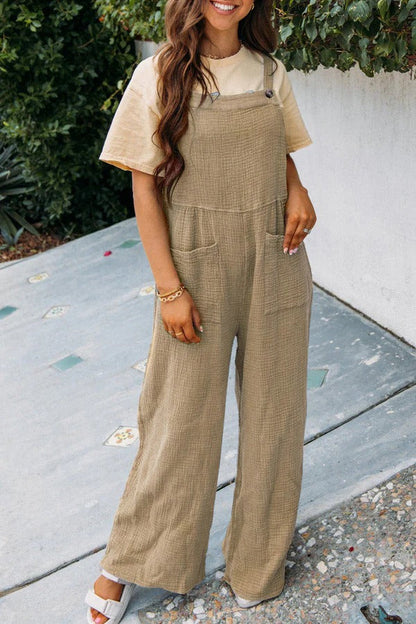 Women's jumpsuit – Dungaree style – Cotton – Loose fit – Wide legs – Adjustable straps