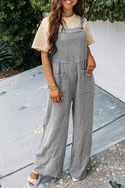 Women's jumpsuit – Dungaree style – Cotton – Loose fit – Wide legs – Adjustable straps
