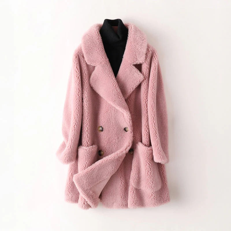 Women's Coat - Synthetic Fur - Oversized Cut - Notched Collar - Mid-Thigh Length