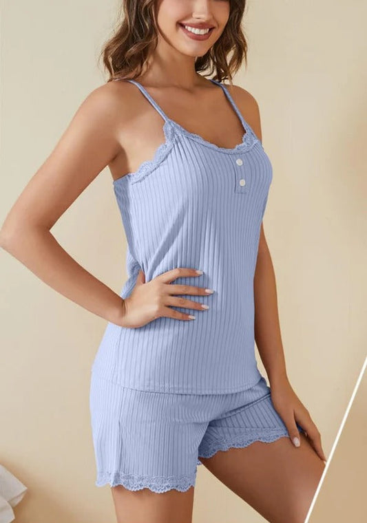 Women's Pajamas – Ribbed fabric – Adjustable straps – Lace – Relaxed fit