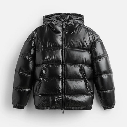 Men's Puffer Jacket - Oversize Cut - Glossy - Hooded - Hip Length