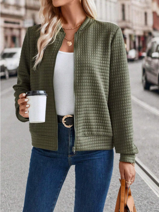 Women's Cardigan Jacket – Quilted – Straight Cut – Zipper Closure – Minimalist Style