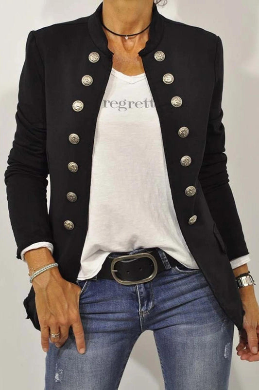 Women's Jacket - Woven Fabric - Slim Fit - Stand Collar - Double Breasted