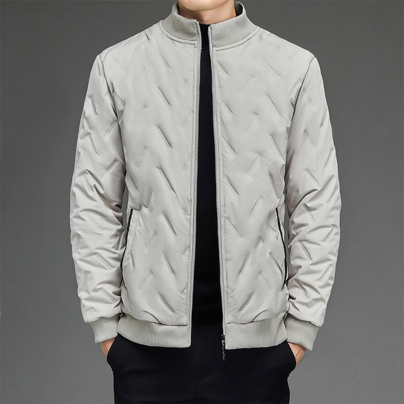 Men's Puffer Jacket - Woven Fabric - Stand-up Collar - Ribbed Cuffs