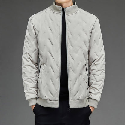 Men's Puffer Jacket - Woven Fabric - Stand-up Collar - Ribbed Cuffs