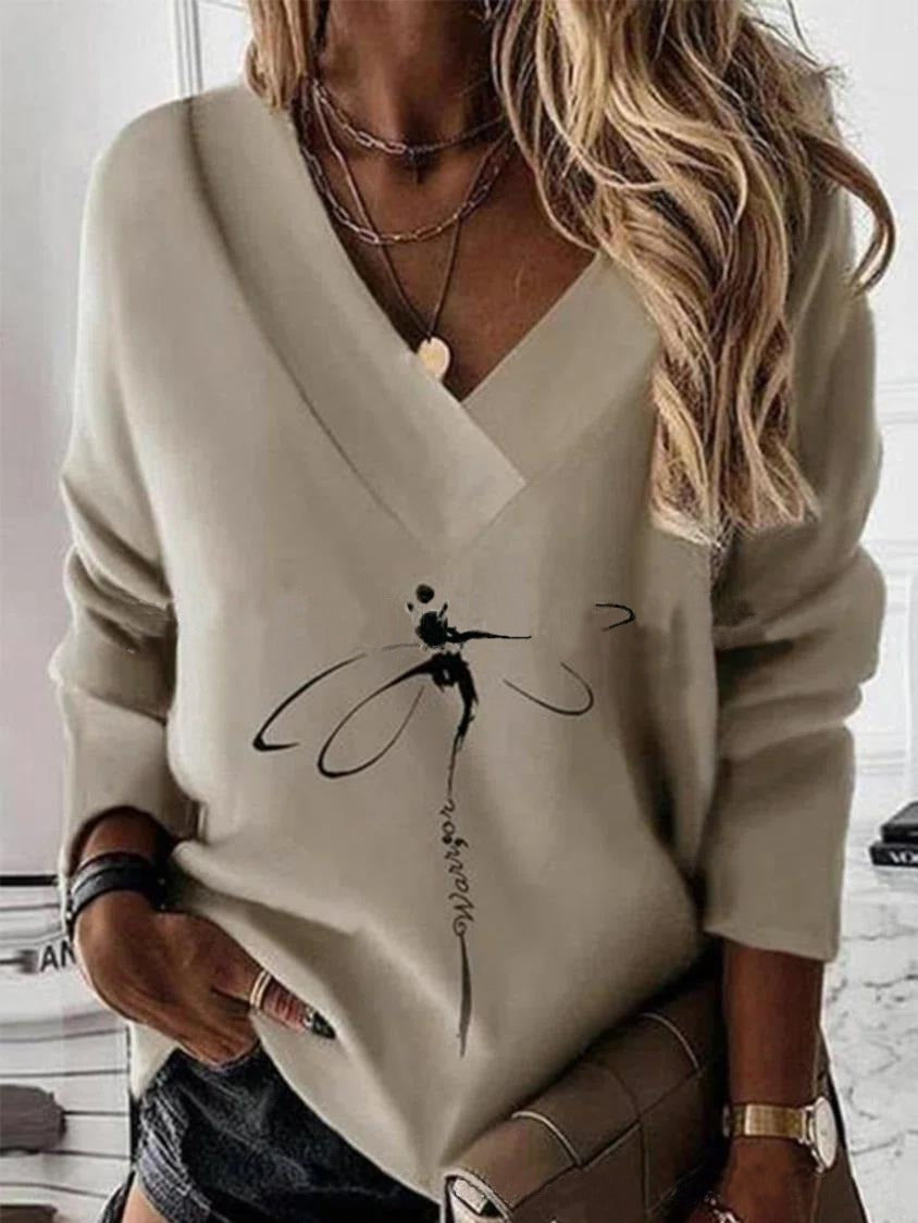Women's sweatshirt – Soft cotton – Relaxed fit – V-neck – Ornamental print