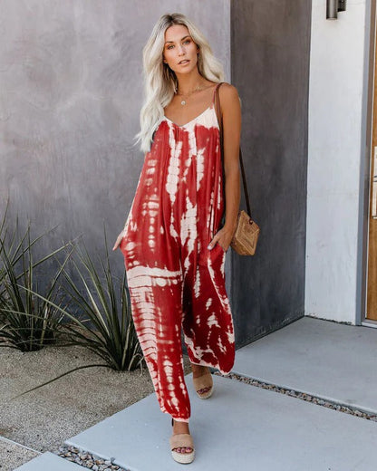 Women's jumpsuit – Loose flowing cut – Thin straps – Tie-dye pattern – Soft breathable fabric