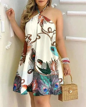 Women's Mini Dress – Flared Cut – Halter Neckline– Floral Print
