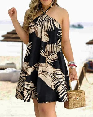 Women's Mini Dress – Flared Cut – Halter Neckline– Floral Print