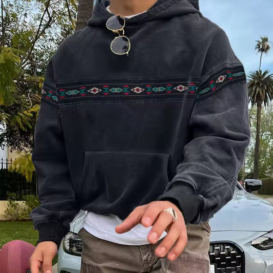 Sweat à capuche homme – Coupe oversize – Mélange coton doux – Imprimé rétro streetwear