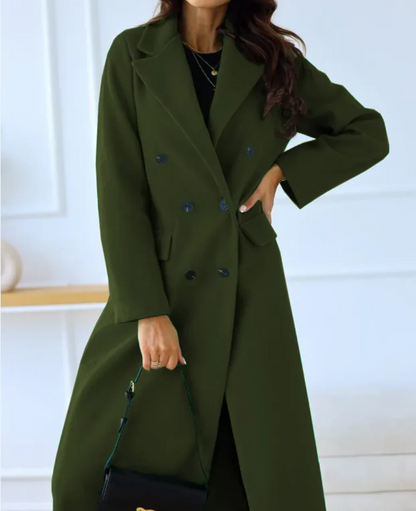Women's Coat - Wool Blend - Fitted Cut - Ankle Length - Lapel Collar