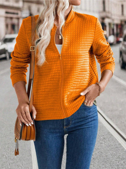 Women's Cardigan Jacket – Quilted – Straight Cut – Zipper Closure – Minimalist Style