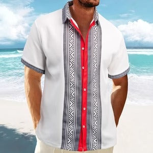 Men's short-sleeve shirt – relaxed fit – ethnic pattern – breathable cotton
