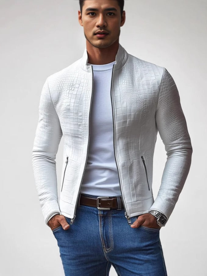 Veste homme – Coupe slim – Motif texturé – Col montant – Fermeture zippée
