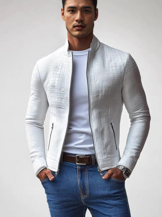 Veste homme – Coupe slim – Motif texturé – Col montant – Fermeture zippée