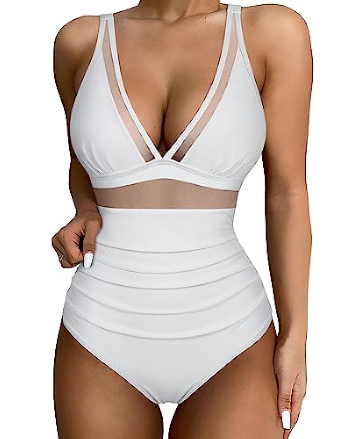 Women's one-piece swimsuit – Plunging neckline – Breathable fabric – Shaping cut