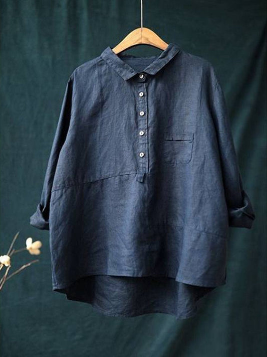 Chemise femme – fibres naturelles – coupe ample – manches longues – col à revers