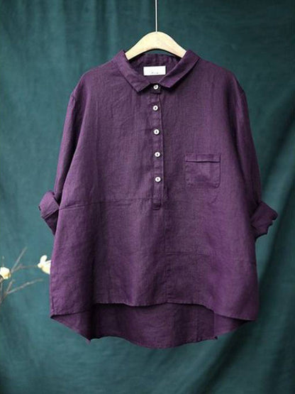 Chemise femme – fibres naturelles – coupe ample – manches longues – col à revers