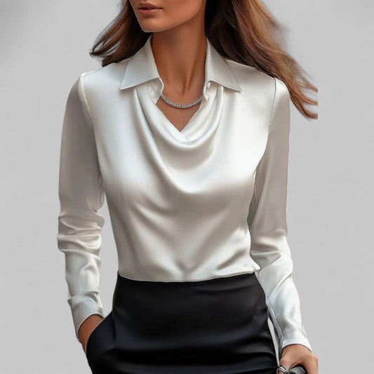 Claudia Draped Neck Blouse | Long Sleeve Regular Fit Blouse