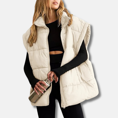 Women's Puffer Vest - Quilted Insulated - Sleeveless - Stand Collar - Hip Length