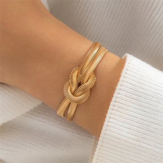 Elsie Open Cuff Bracelet | Knotted Snake Chain Bracelet