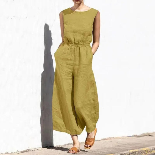 Women's jumpsuit – Loose fit – Sleeveless – Breathable linen – Full length