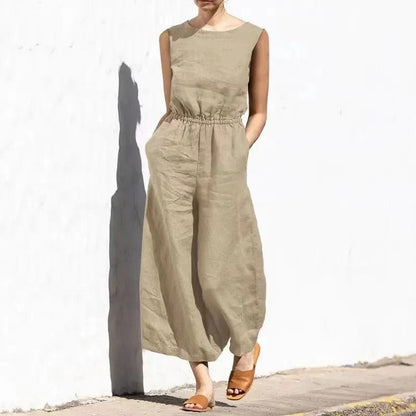 Women's jumpsuit – Loose fit – Sleeveless – Breathable linen – Full length